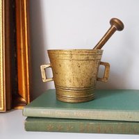 Vintage brass mortar and pestle | Heavy brass mortar | Vintage brass mortar | Large brass mortar set | Antique mortar set