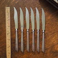 Set of six vintage fruit knives | Vintage fruit knives | Midcentury fruit knives | Silver plated fruit knives