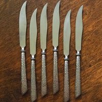 Set of six vintage fruit knives | Vintage fruit knives | Midcentury fruit knives | Silver plated fruit knives