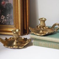 Set of two vintage chamber candlestick holders | Chamber candlestick holders | Antique bronze candleholders | Antique chamber candle holders