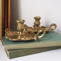 Set of two vintage chamber candlestick holders | Chamber candlestick holders | Antique bronze candleholders | Antique chamber candle holders