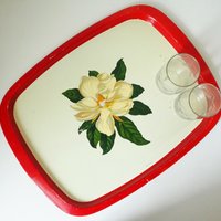 Vintage floral serving tray | Large vintage tray | Retro tray | Floral metal tray | Made in England | Floral serving tray