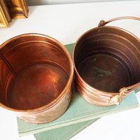 Set of two vintage copper planters | Mismatched copper planters | Round copper planters | Simple copper planters