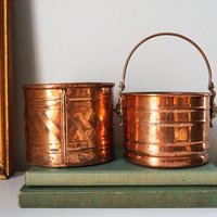 Set of two vintage copper planters | Mismatched copper planters | Round copper planters | Simple copper planters