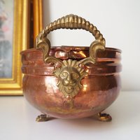 Vintage copper planter | Large copper planter | Oval copper planter | Vintage copper pot | Lion handle copper planter