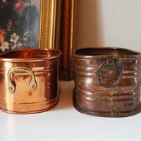 Vintage copper planters | Set of two mismatched copper planters | Vintage planters | Oblong copper planters | Vintage copper pots