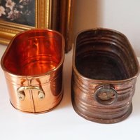 Vintage copper planters | Set of two mismatched copper planters | Vintage planters | Oblong copper planters | Vintage copper pots
