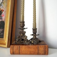 Set of two vintage candlestick holders | Italian candlestick holders | Ornate candlestick holders | Made in Italy