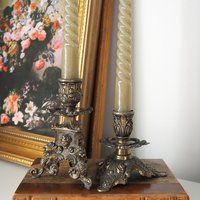 Set of two vintage candlestick holders | Italian candlestick holders | Ornate candlestick holders | Made in Italy
