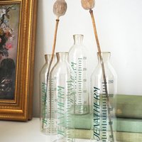 Set of four vintage glass bottles | Vintage Jenatherm laboratory bottles | Vintage apothecary bottles | Vintage glass vases