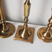 Set of three mismatched vintage candlestick holders | Brass candlestick holders | Vintage brass candle holders | Mismatched candle holders