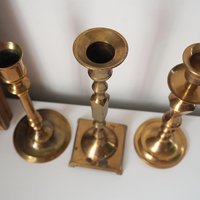 Set of three mismatched vintage candlestick holders | Brass candlestick holders | Vintage brass candle holders | Mismatched candle holders