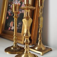 Set of three mismatched vintage candlestick holders | Brass candlestick holders | Vintage brass candle holders | Mismatched candle holders