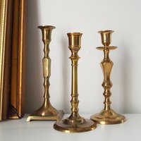 Set of three mismatched vintage candlestick holders | Brass candlestick holders | Vintage brass candle holders | Mismatched candle holders
