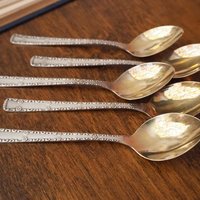 Set of five vintage teaspoons | Vintage alpacca silver teaspoons | Large teaspoons | Ornate teaspoons | USSR teaspoons