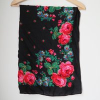 Vintage floral scarves | Floral scarf with a fringe | Vintage wool scarf | Vintage wool shawl | Vintage floral scarf