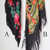 Vintage floral scarves | Floral scarf with a fringe | Vintage wool scarf | Vintage wool shawl | Vintage floral scarf