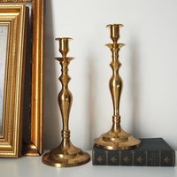Vintage brass candlestick holders | Matching vintage candlestick holders | Brass candlestick holders | Tall brass candlestick holders