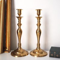 Vintage brass candlestick holders | Matching vintage candlestick holders | Brass candlestick holders | Tall brass candlestick holders