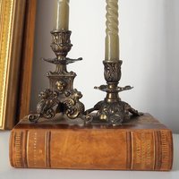Set of two vintage candlestick holders | Italian candlestick holders | Ornate candlestick holders | Made in Italy