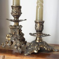 Set of two vintage candlestick holders | Italian candlestick holders | Ornate candlestick holders | Made in Italy