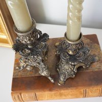 Set of two vintage candlestick holders | Italian candlestick holders | Ornate candlestick holders | Made in Italy