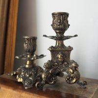 Set of two vintage candlestick holders | Italian candlestick holders | Ornate candlestick holders | Made in Italy