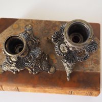 Set of two vintage candlestick holders | Italian candlestick holders | Ornate candlestick holders | Made in Italy