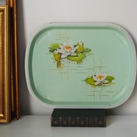Vintage floral serving tray | Water lily tin tray | Large vintage tray | Retro tray | Made in England | Floral serving tray