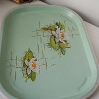 Vintage floral serving tray | Water lily tin tray | Large vintage tray | Retro tray | Made in England | Floral serving tray