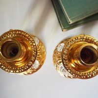 Vintage candlestick holder pair | Gold plated crystal candlestick holders | Ornate candlestick holders | Crystal candlestick holders