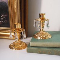 Vintage candlestick holder pair | Gold plated crystal candlestick holders | Ornate candlestick holders | Crystal candlestick holders