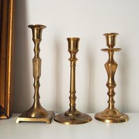 Set of three mismatched vintage candlestick holders | Brass candlestick holders | Vintage brass candle holders | Mismatched candle holders