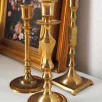 Set of three mismatched vintage candlestick holders | Brass candlestick holders | Vintage brass candle holders | Mismatched candle holders
