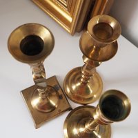 Set of three mismatched vintage candlestick holders | Brass candlestick holders | Vintage brass candle holders | Mismatched candle holders