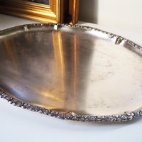 Vintage alpacca silver tray | Oval vintage tray | Large vintage serving tray | Alpacca silver serving platter | Oval silver tray