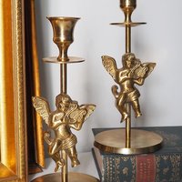 Vintage angel candlestick holders | Matching vintage candlestick holders | Brass candlestick holders | Angel brass candlestick holders
