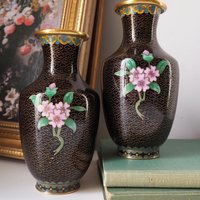 Vintage Cloisonné vase set | Mirrored pair of Cloisonné vases | Vintage vases | Cloisonné vases | Matching Cloisonné vases