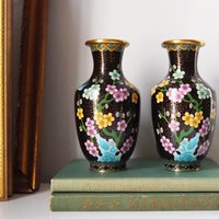 Vintage Cloisonné vase set | Mirrored pair of Cloisonné vases | Vintage vases | Cloisonné vases | Matching Cloisonné vases