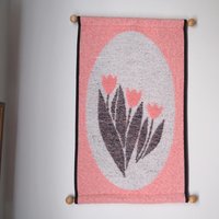 Vintage wall hanging | Pink floral wall hanging | Vintage floral wall hanging | Scandinavian woven textile | Made in Finland