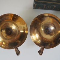 Set of two vintage chamber candlestick holders | Chamber candlestick holders | Vintage brass candleholders | Enamelled brass candle holders