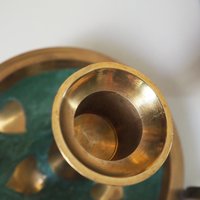 Set of two vintage chamber candlestick holders | Chamber candlestick holders | Vintage brass candleholders | Enamelled brass candle holders