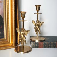Vintage angel candlestick holders | Matching vintage candlestick holders | Brass candlestick holders | Angel brass candlestick holders