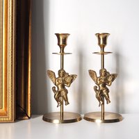 Vintage angel candlestick holders | Matching vintage candlestick holders | Brass candlestick holders | Angel brass candlestick holders
