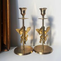 Vintage angel candlestick holders | Matching vintage candlestick holders | Brass candlestick holders | Angel brass candlestick holders