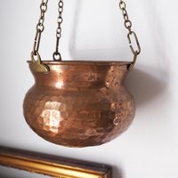 Set of two vintage copper planters | Mismatched copper planters | Round copper planters | Vintage copper planters | Hanging planter