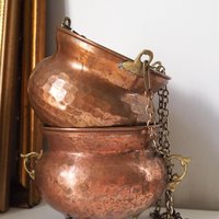 Set of two vintage copper planters | Mismatched copper planters | Round copper planters | Vintage copper planters | Hanging planter