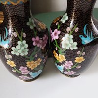Vintage Cloisonné vase set | Mirrored pair of Cloisonné vases | Vintage vases | Cloisonné vases | Matching Cloisonné vases