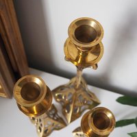 Set of three vintage candlestick holders | Brass candlestick holders | Tall brass candlestick holders | Mismatched candlestick holders