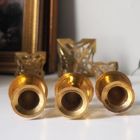 Set of three vintage candlestick holders | Brass candlestick holders | Tall brass candlestick holders | Mismatched candlestick holders